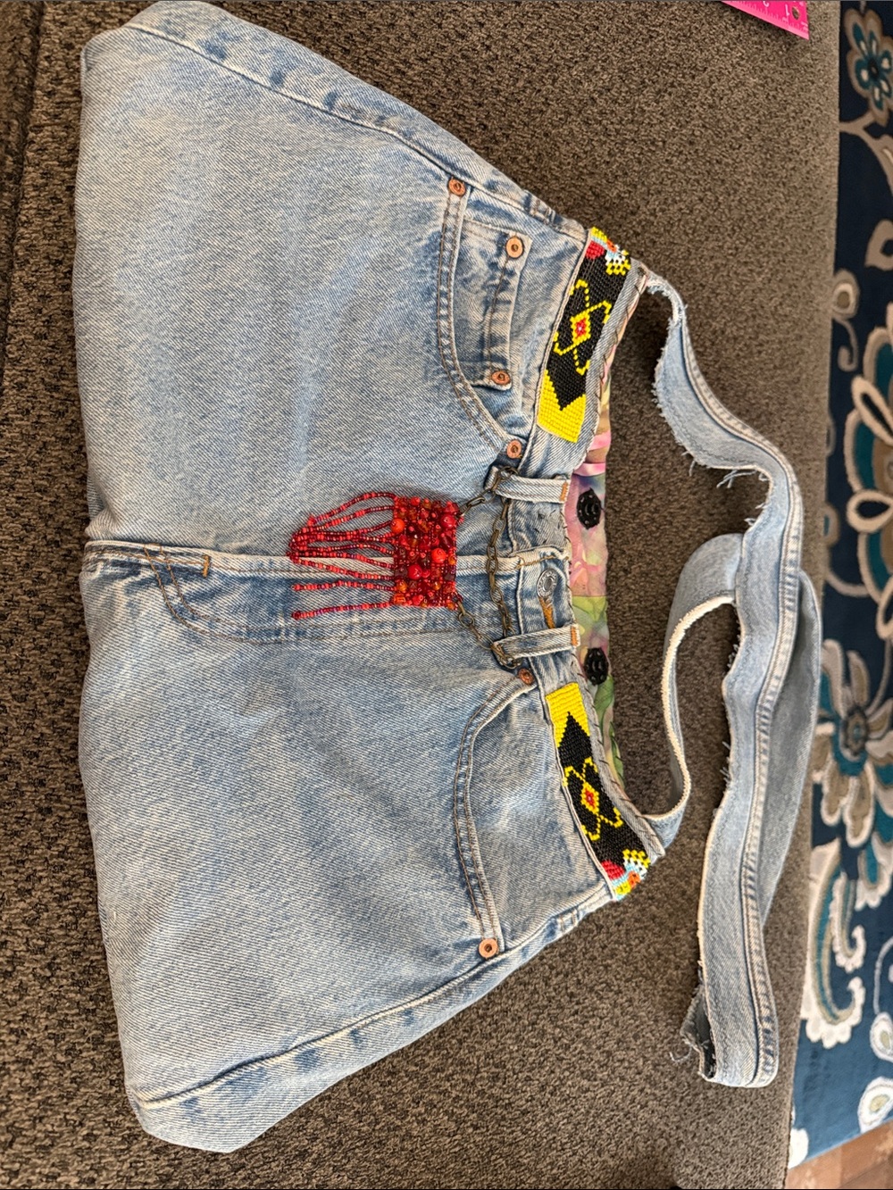 Levi's Light Blue Denim jean purse with Multicolor Beaded Waistband and beaded